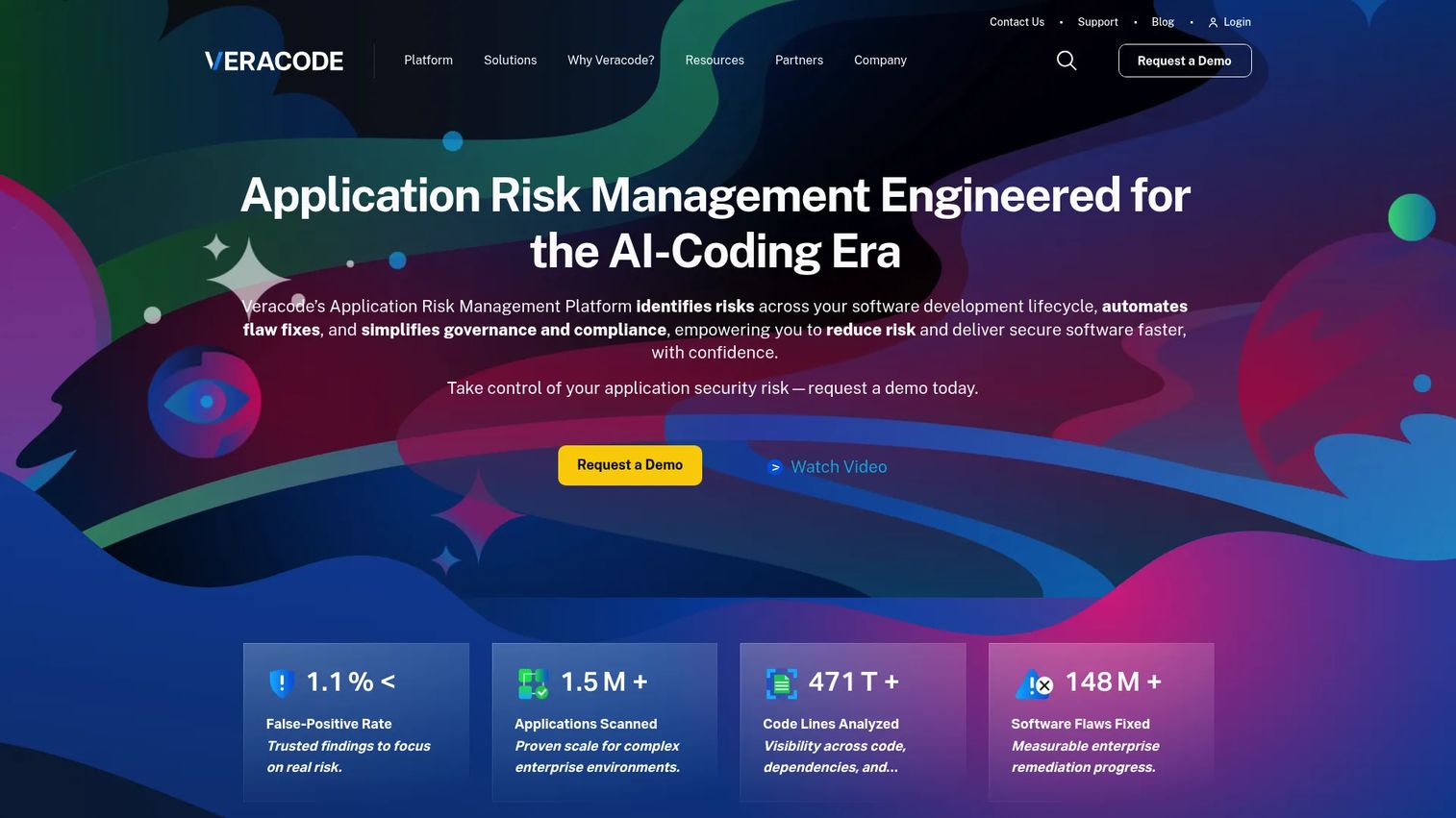 Veracode application security dashboard with policy and vulnerability findings