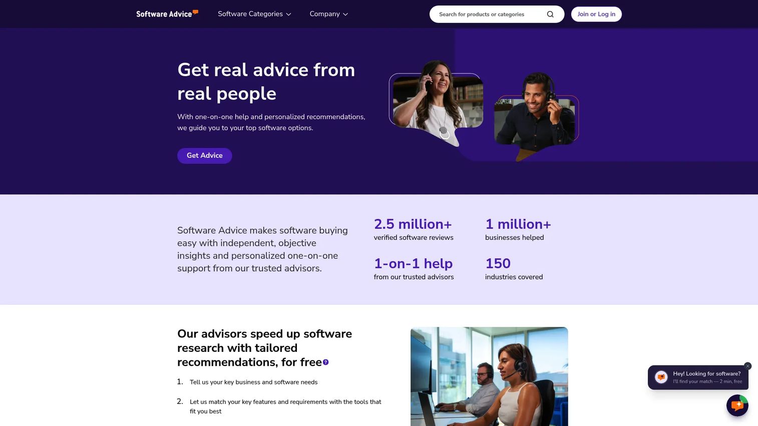 Software Advice software shortlist and buyer guidance interface