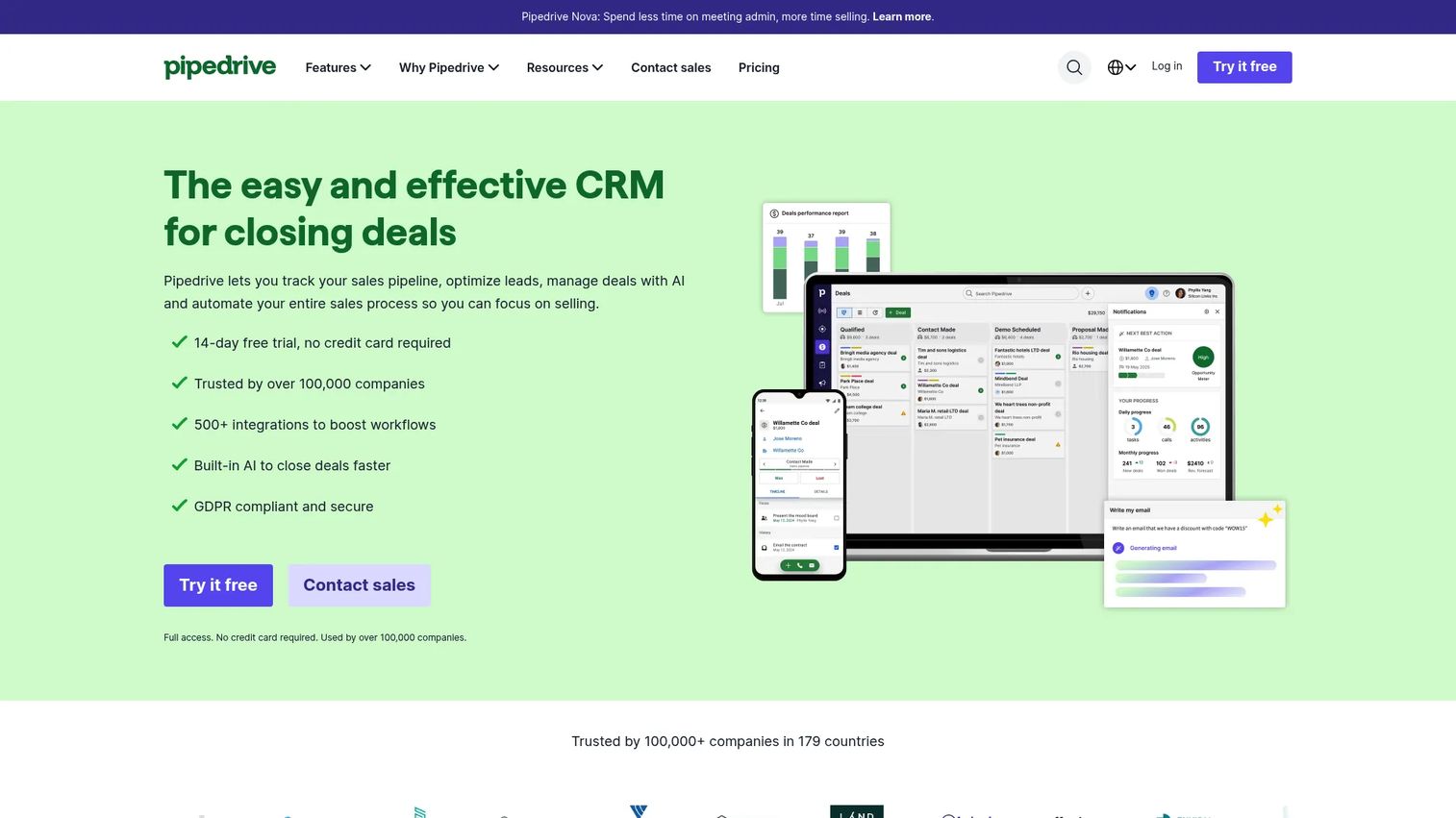 Pipedrive visual sales pipeline for construction opportunities