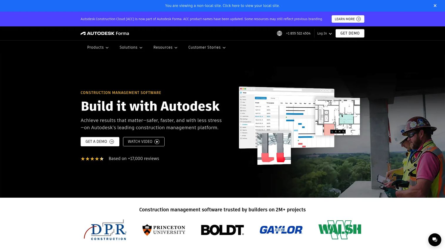 Autodesk Construction Cloud platform homepage