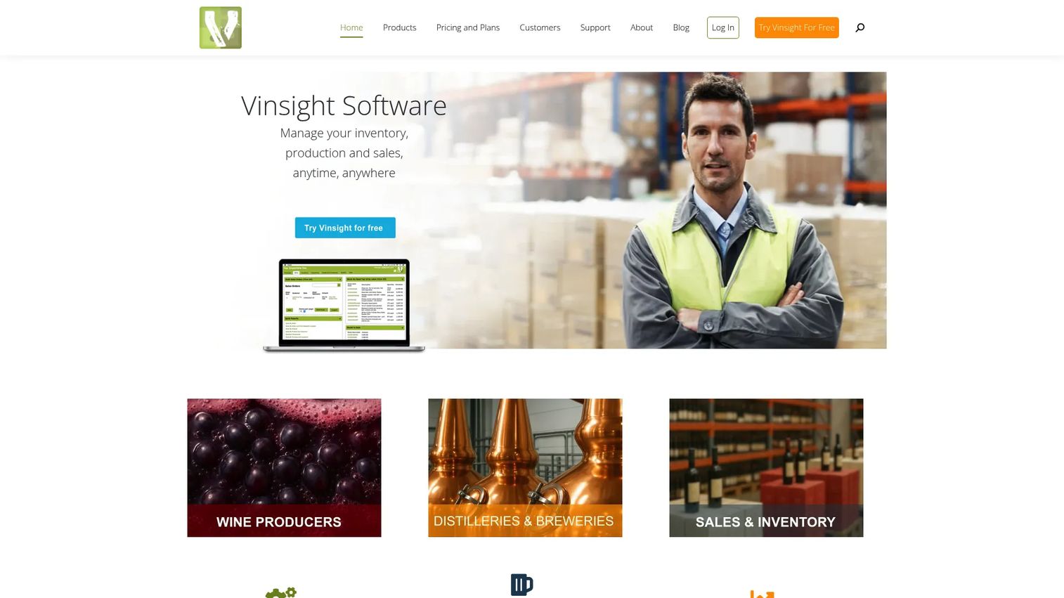 Vinsight vineyard and winery software showing vineyard worksheets and inventory controls
