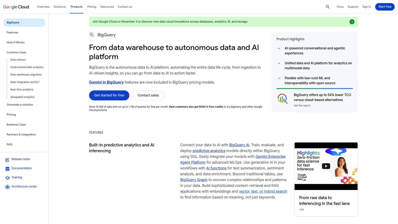 Google BigQuery serverless SQL interface for large-scale analytics
