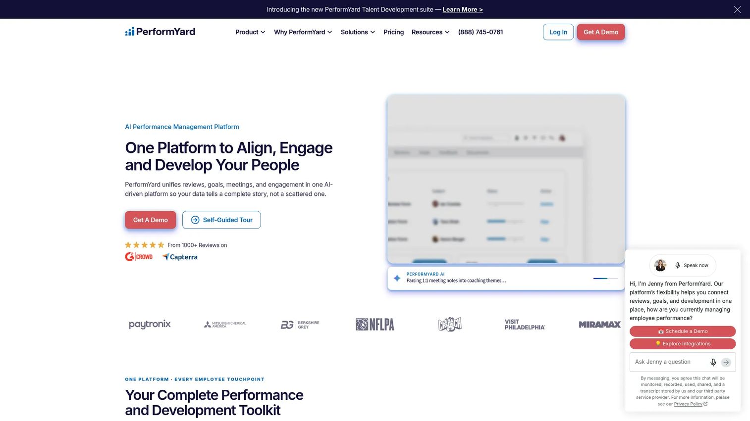 PerformYard performance management and analytics platform interface
