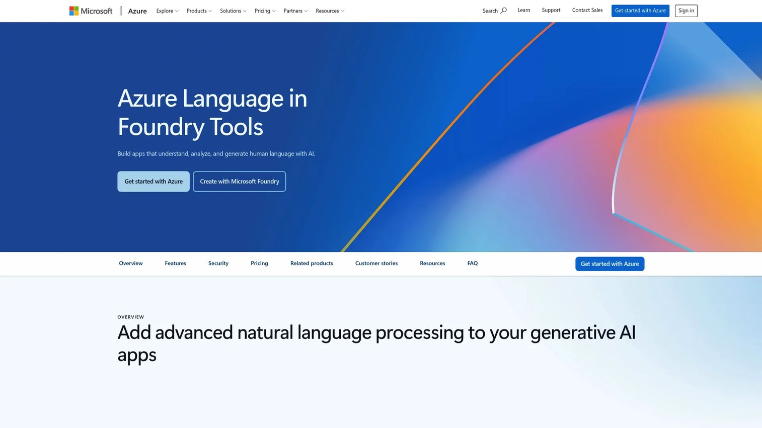 Microsoft Azure AI Language service dashboard