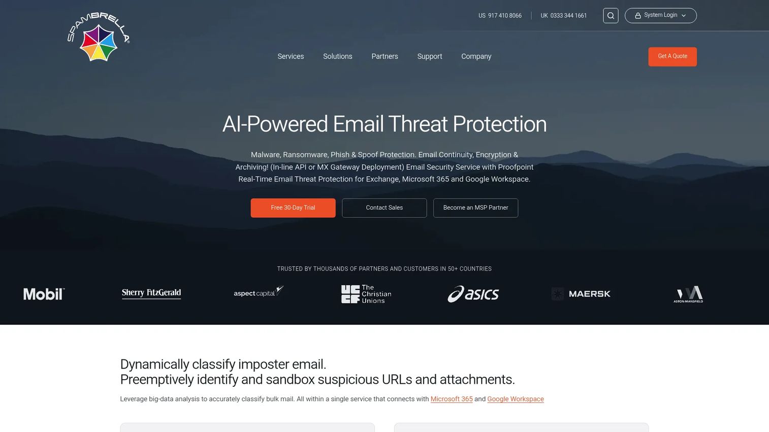 Spambrella homepage screenshot
