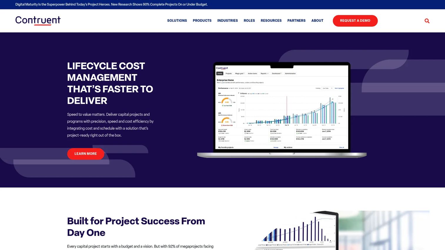 Contruent Enterprise dashboard for capital project cost and earned value reporting