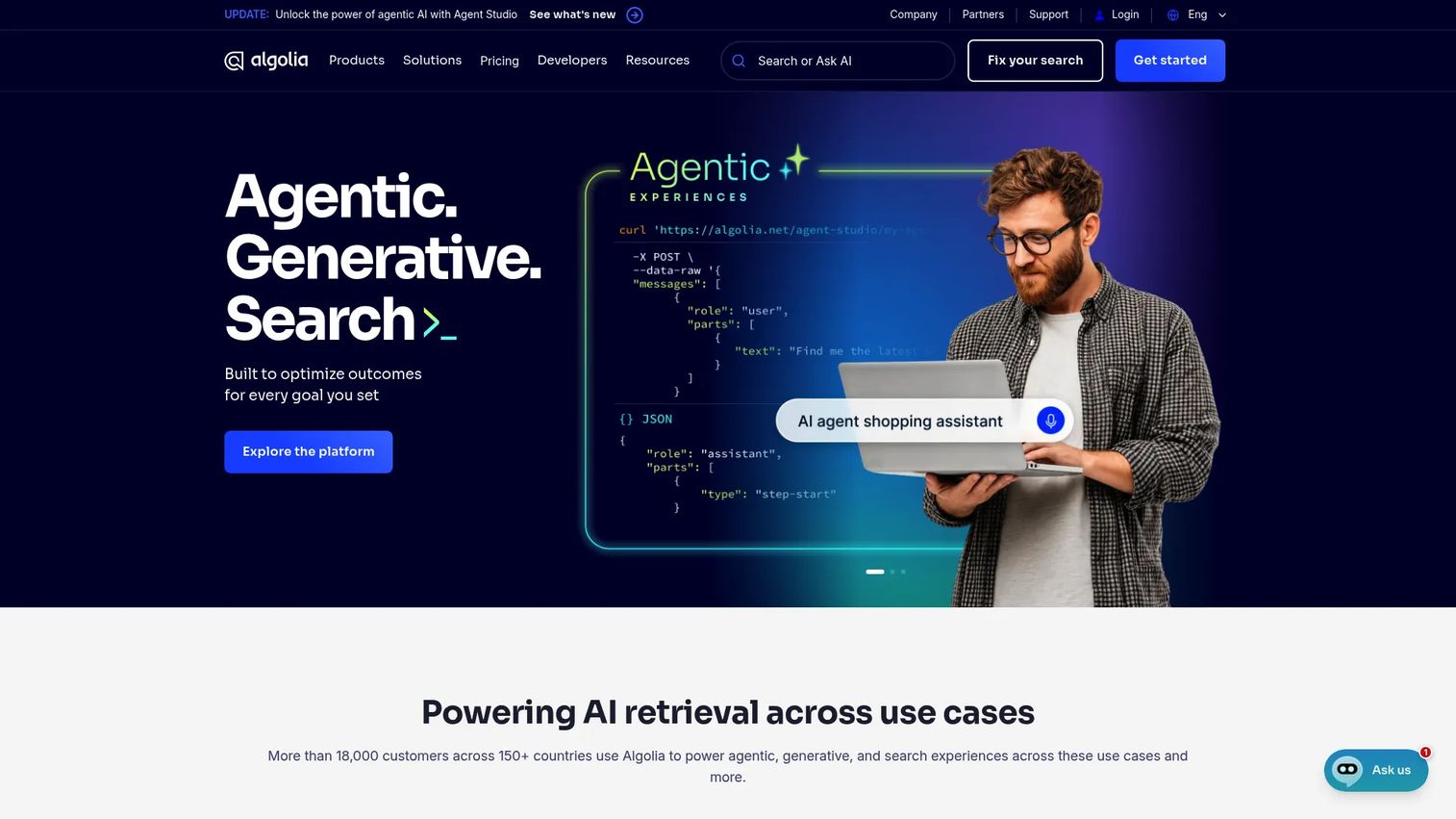 Algolia AI search dashboard for developer-led search and discovery