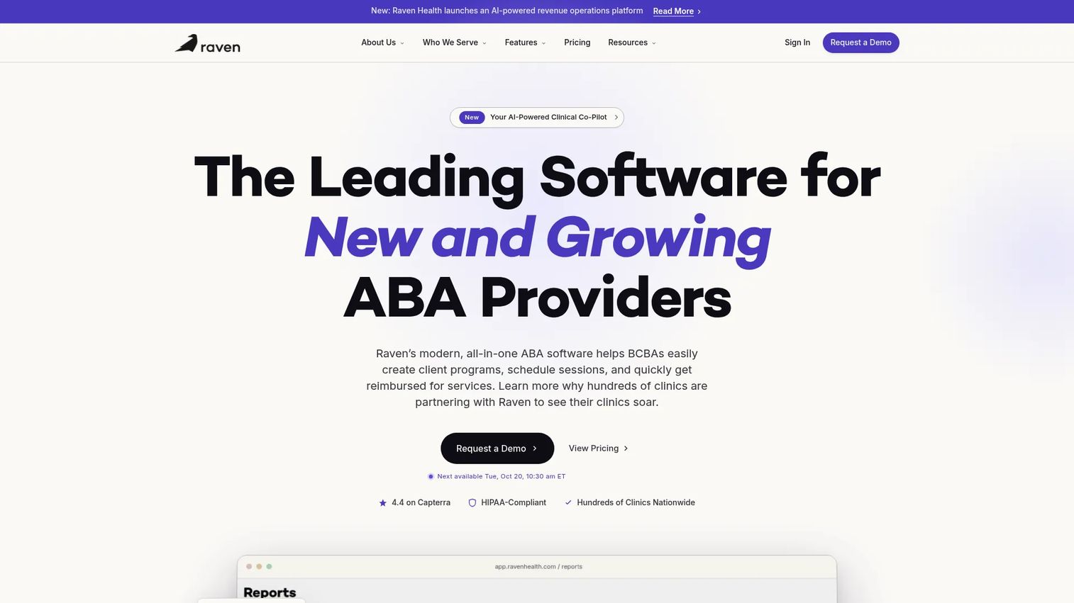 Raven Health homepage screenshot