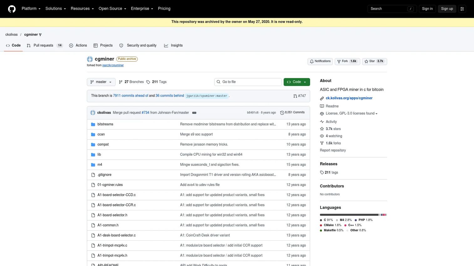 CGMiner command-line crypto mining software