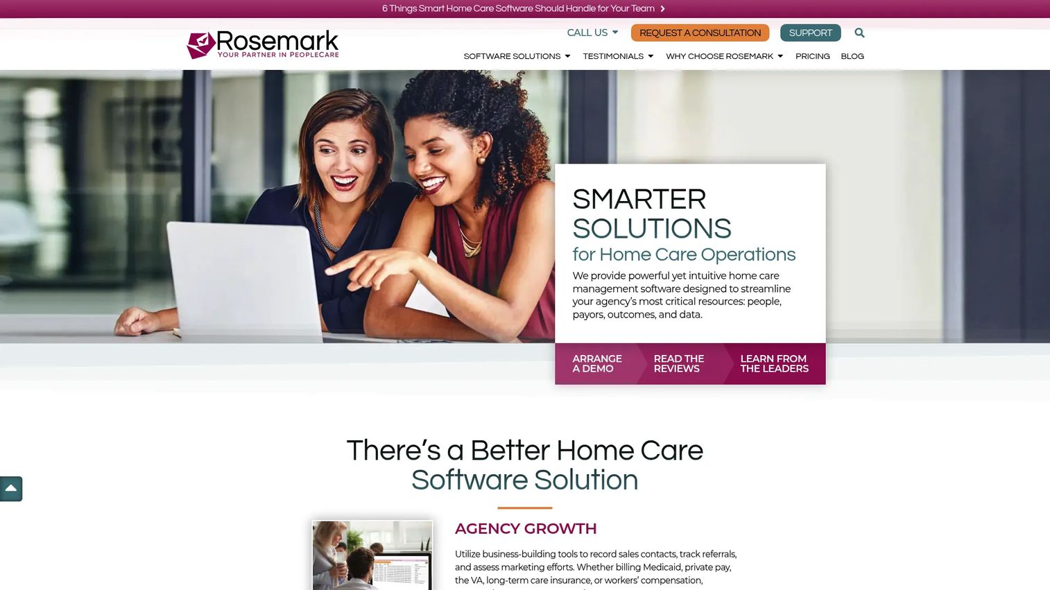 Rosemark private duty home care software dashboard