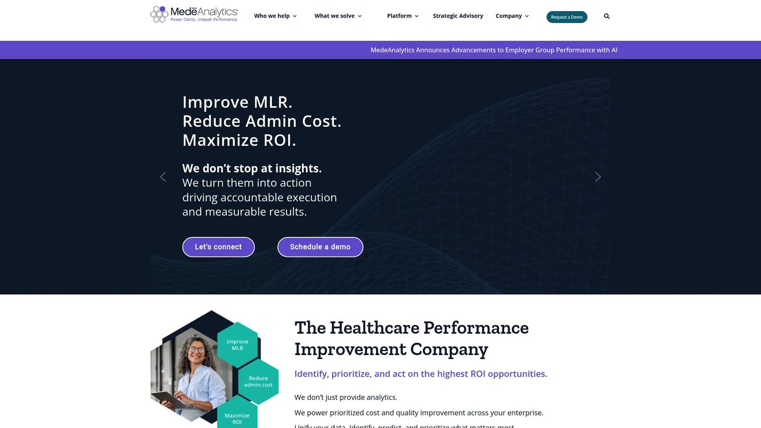 MedeAnalytics dashboard for healthcare financial and operational analytics