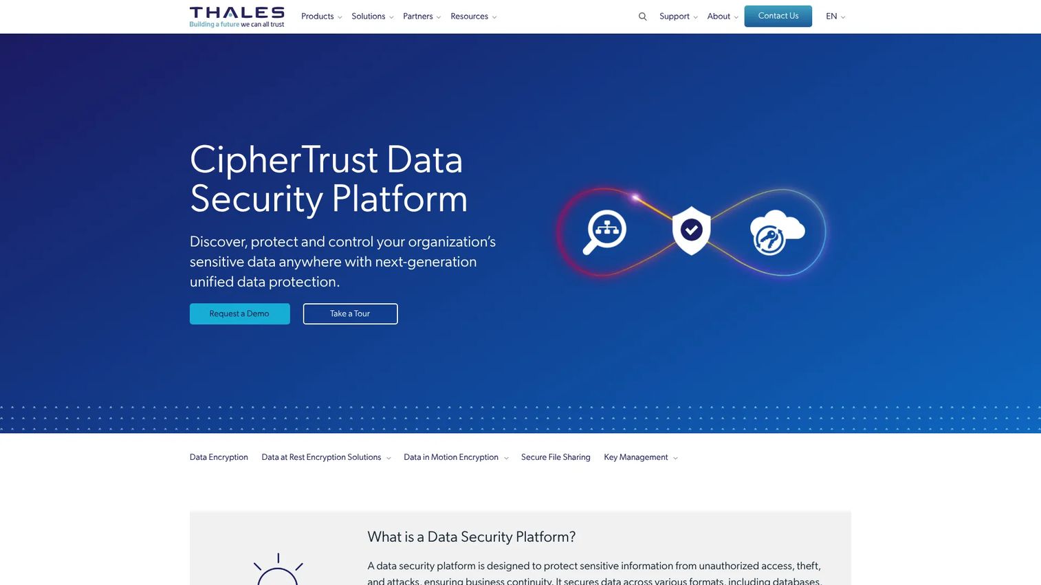 Thales CipherTrust Data Security Platform showing encryption and centralized key management