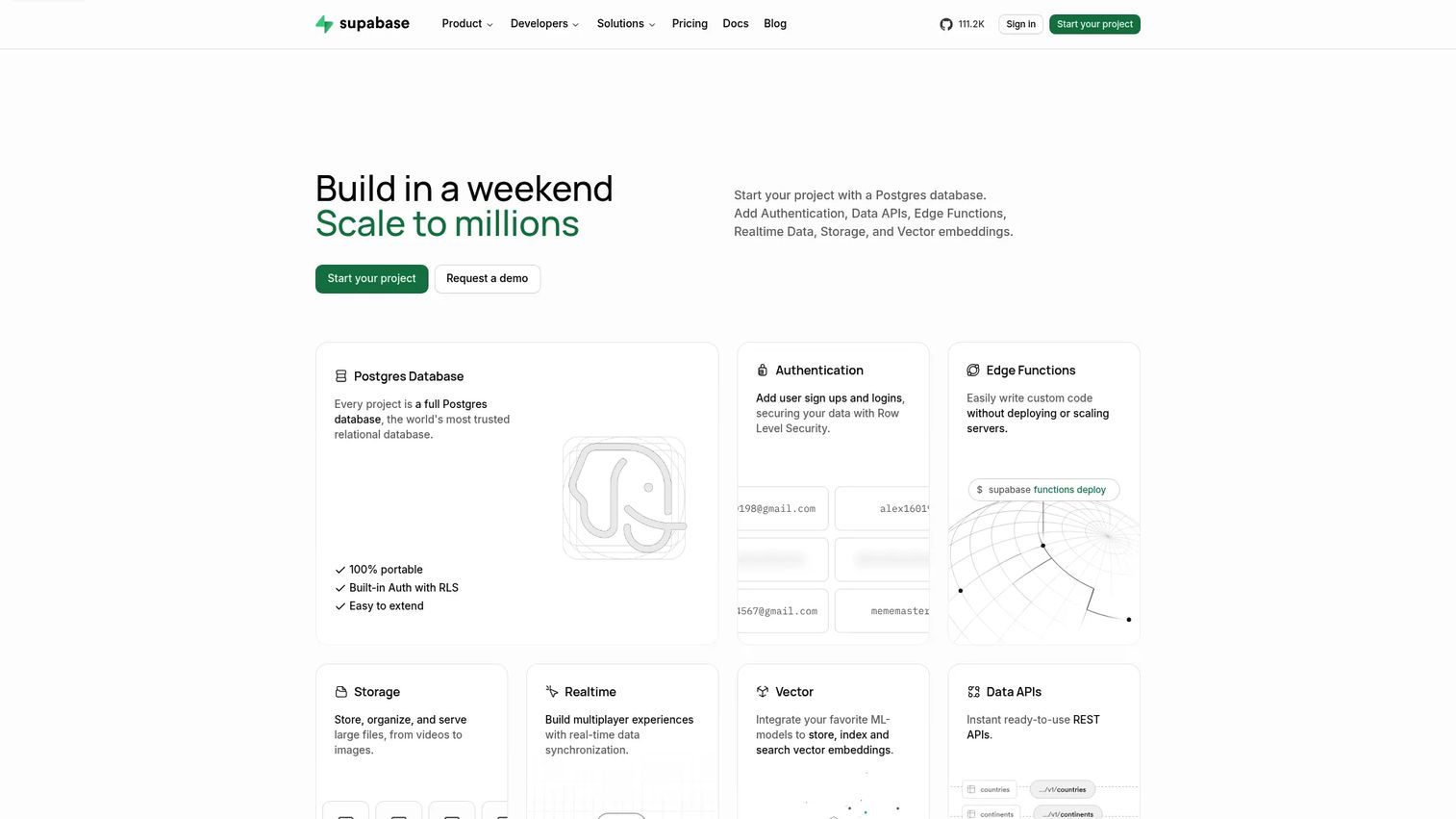 Supabase Postgres database and backend project dashboard