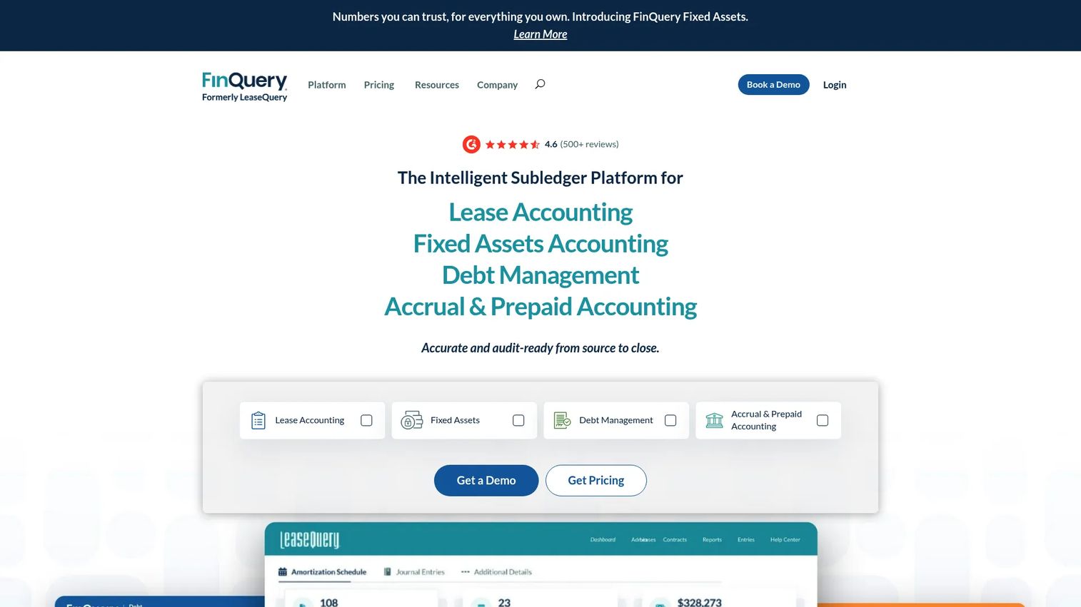 FinQuery lease accounting software dashboard for compliance and reporting