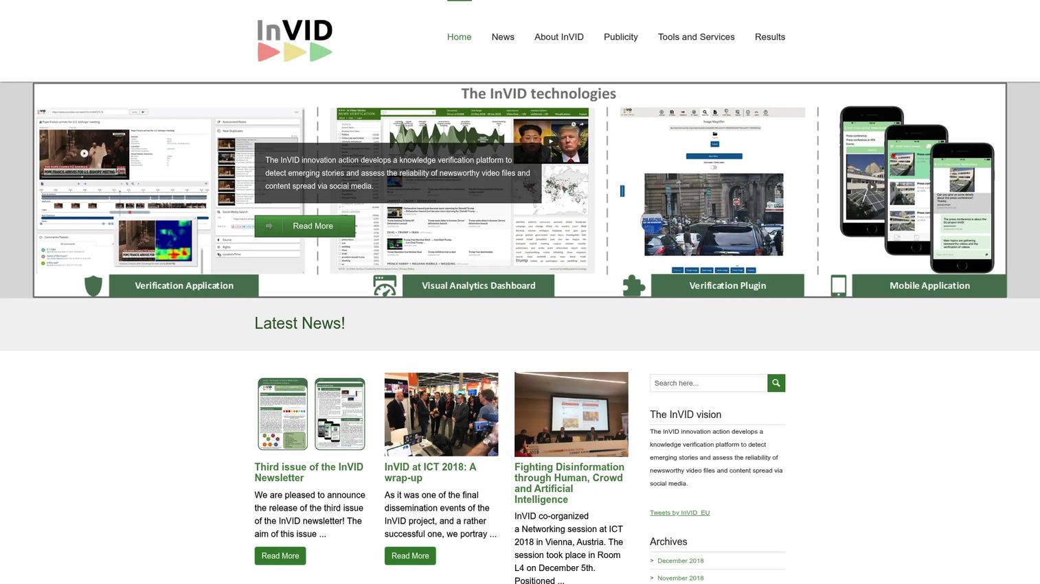 InVID verification interface for examining video keyframes and image evidence