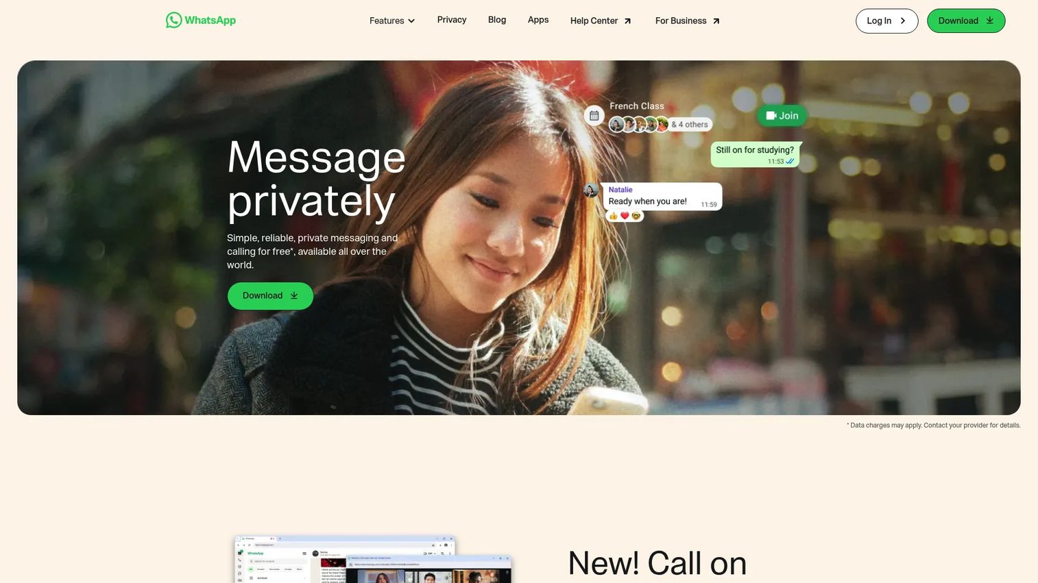 WhatsApp homepage screenshot
