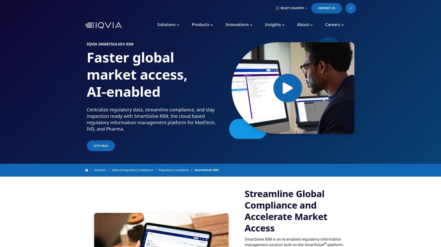 IQVIA SmartSolve RIM platform for global approvals, renewals, and regulatory data