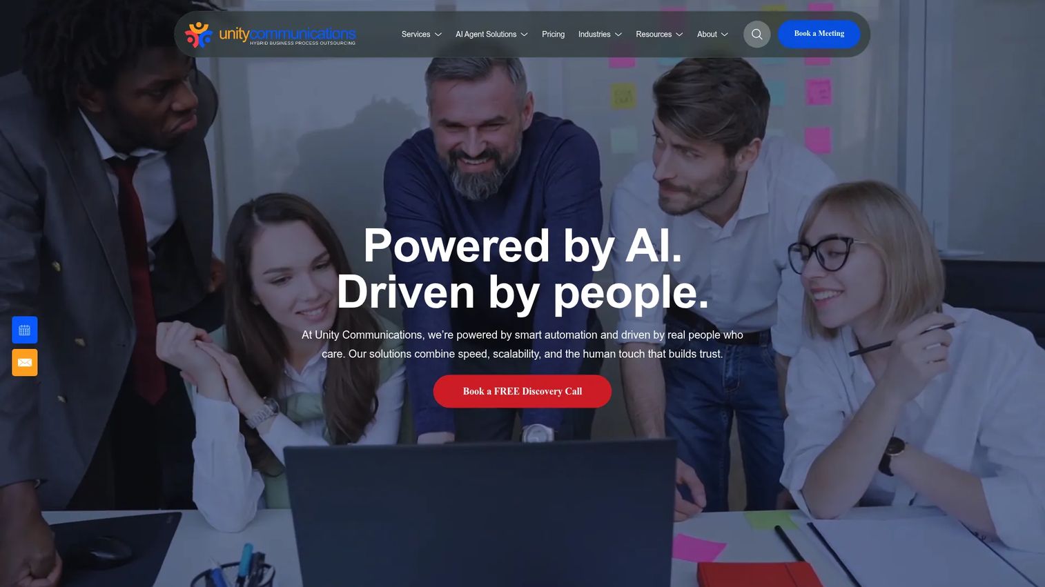 Unity Communications BPO company homepage screenshot