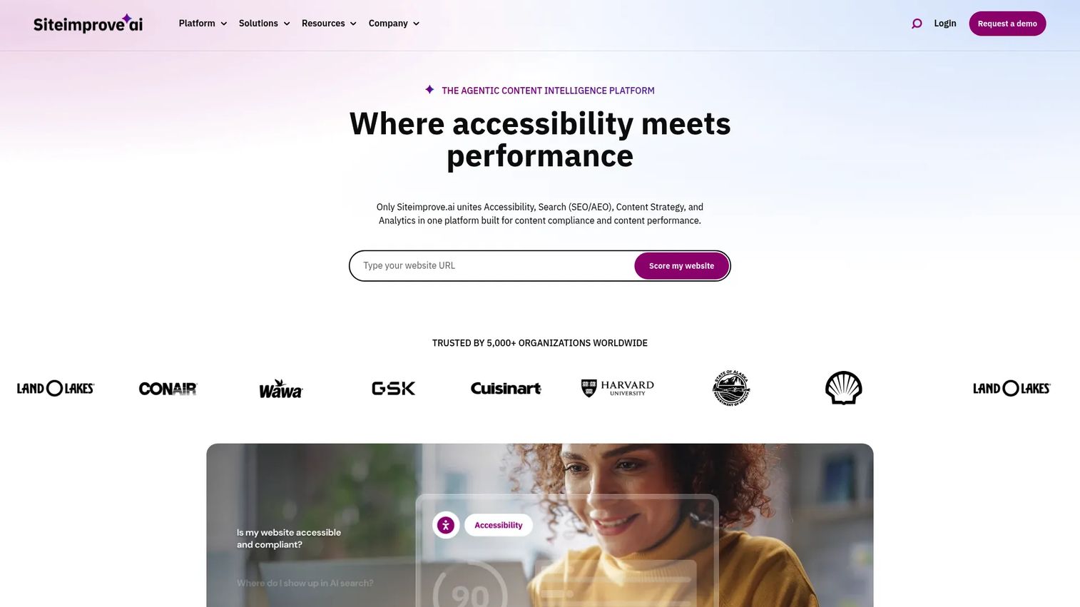 Siteimprove accessibility dashboard with monitoring and manual testing data