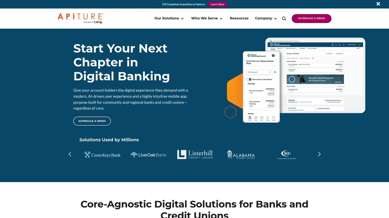 Apiture digital banking platform for community financial institutions