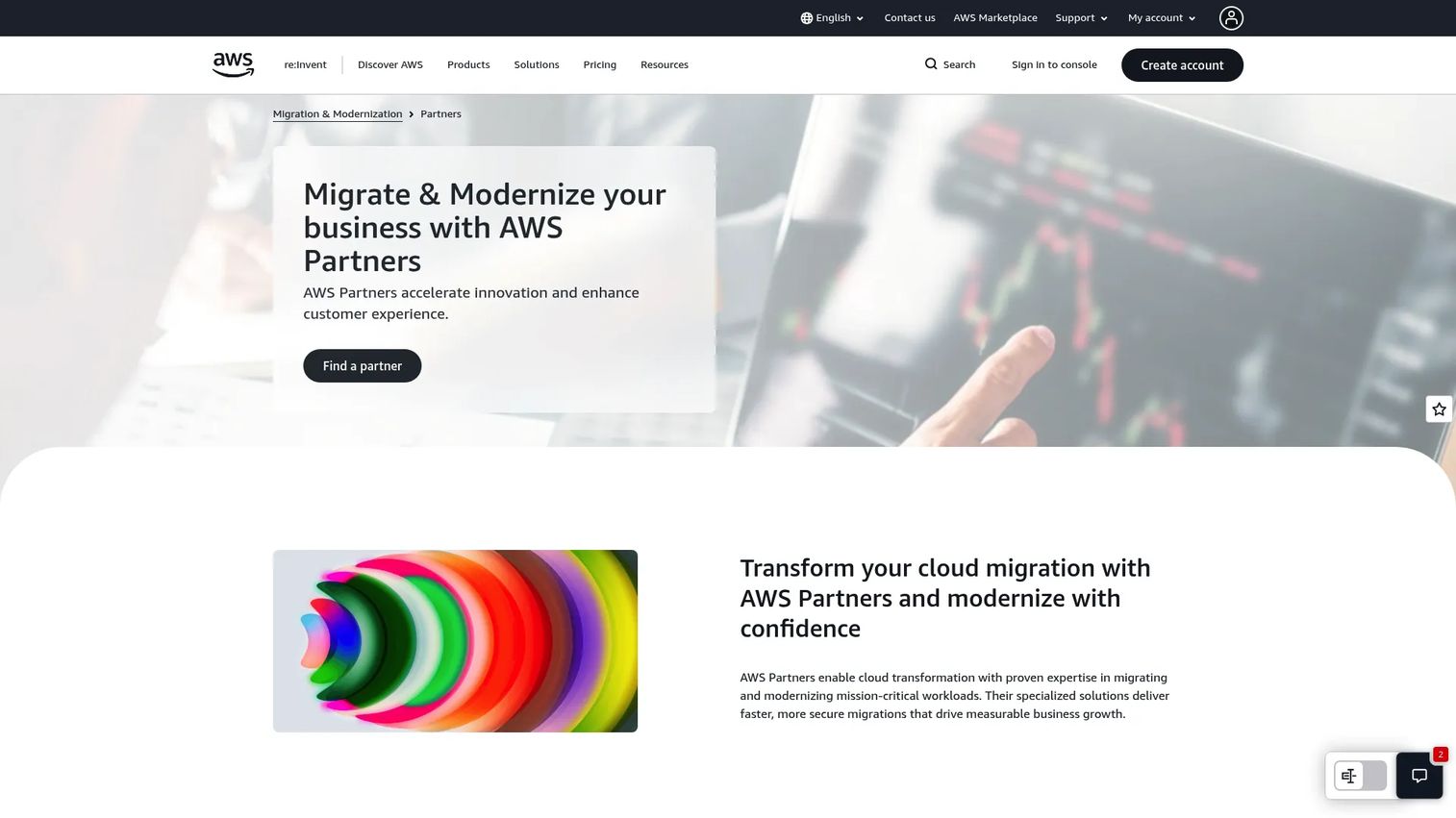 AWS Migration Services homepage screenshot showing migration and modernization portfolio