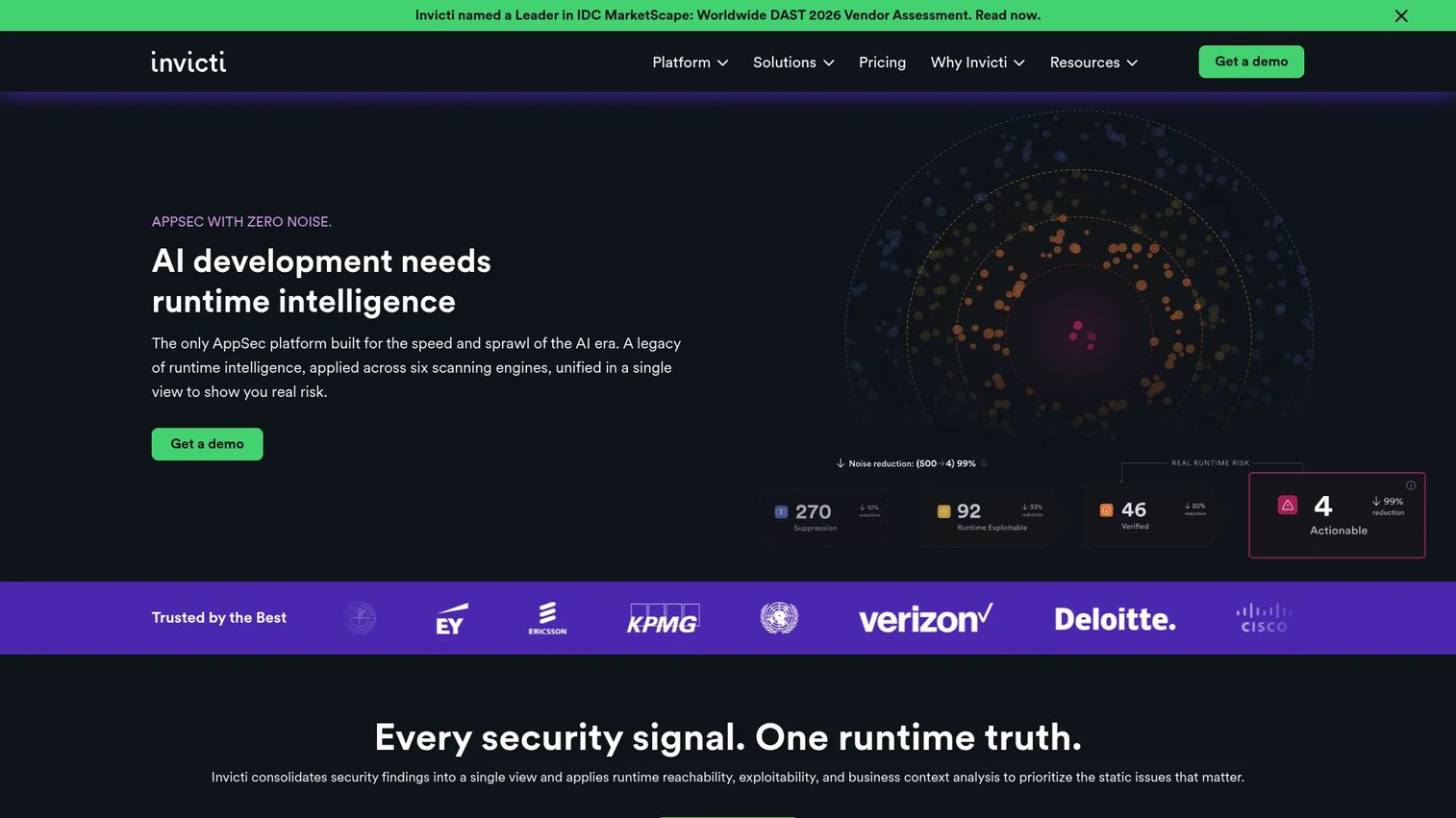 Invicti web and API DAST dashboard with validated vulnerability findings