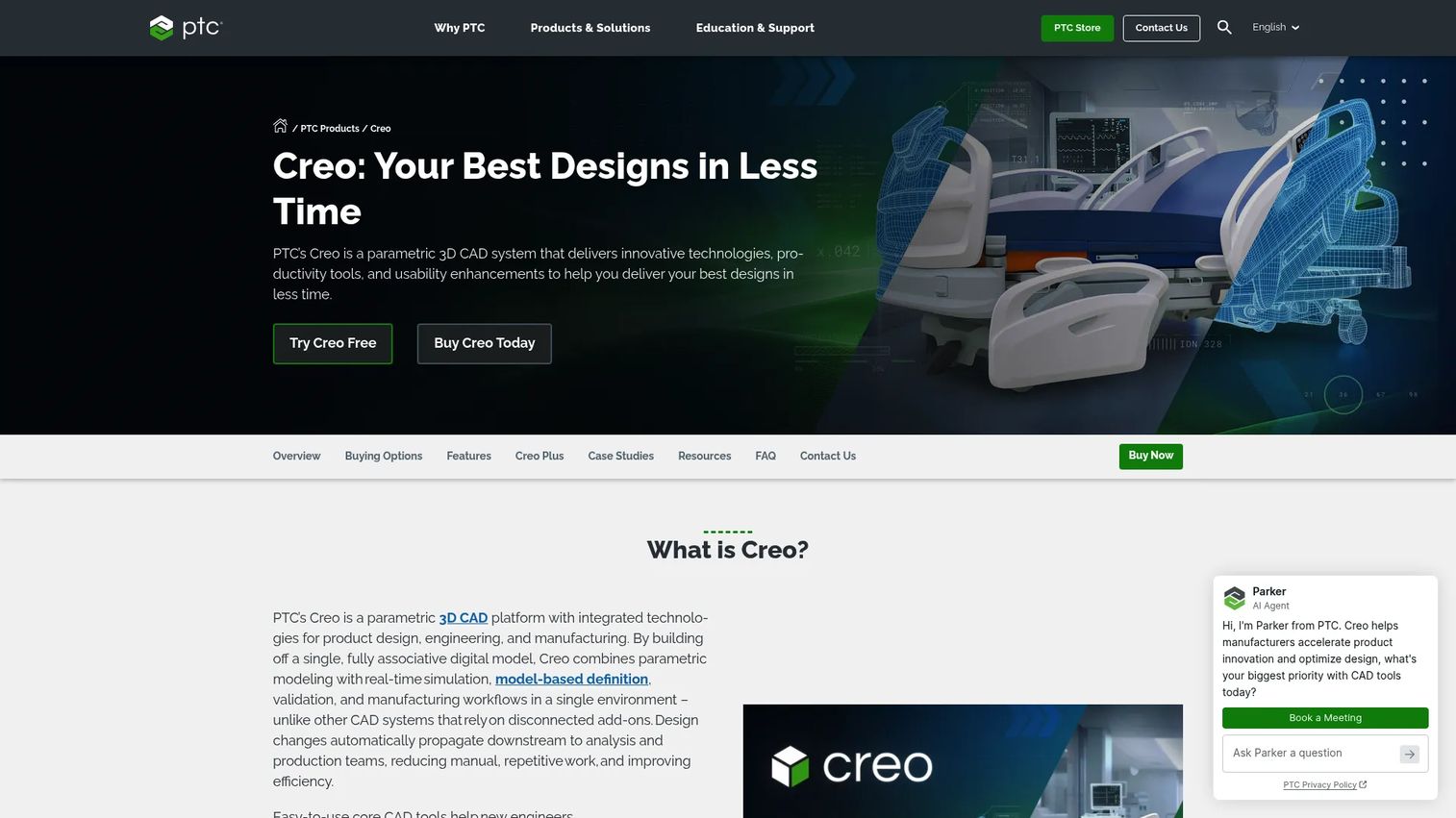 PTC Creo CAD software with data exchange tools