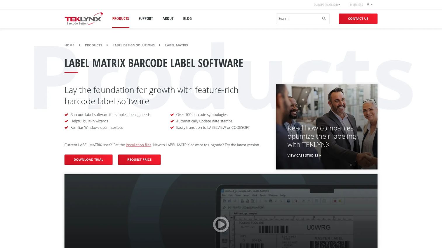LABEL MATRIX workspace for small business barcode labels