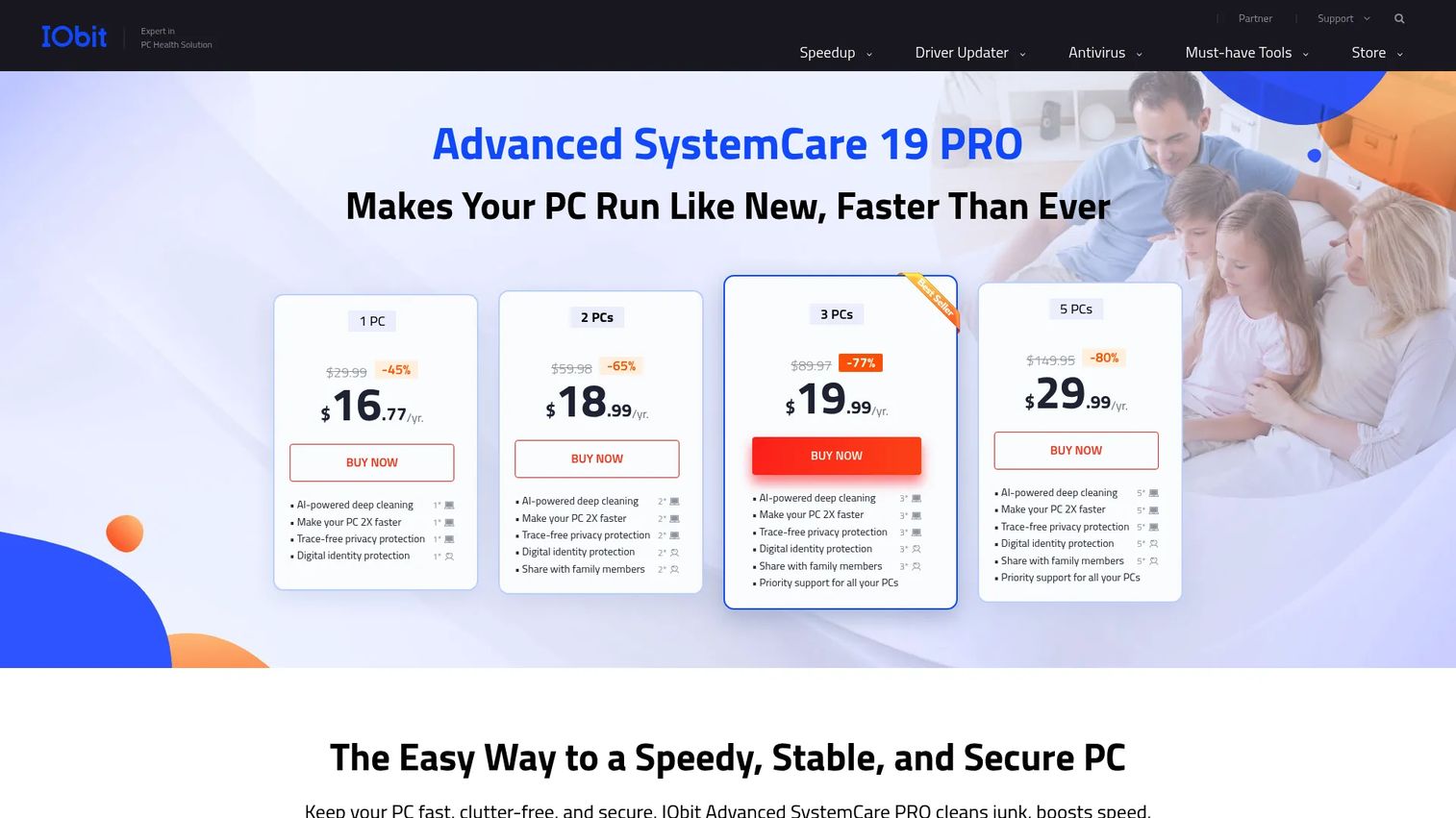 IObit Advanced SystemCare system cleanup and optimization dashboard