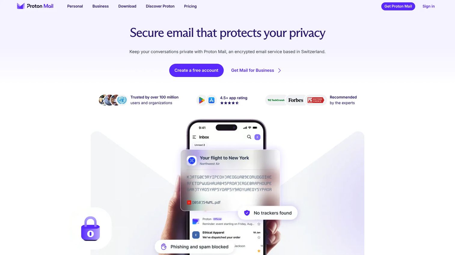 Proton Mail encrypted email inbox and account security settings
