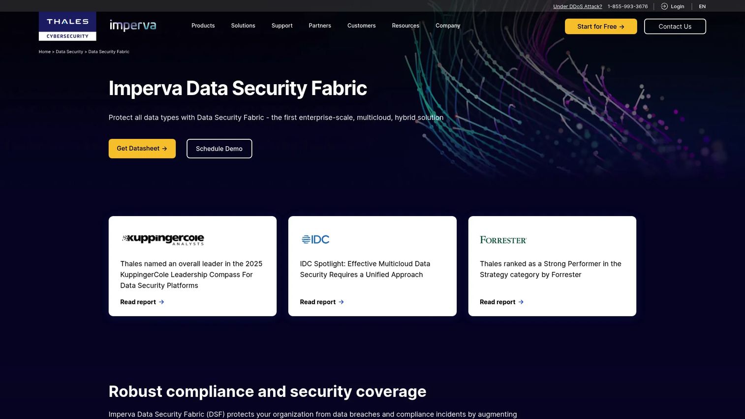 Imperva Data Security Fabric database security monitoring dashboard