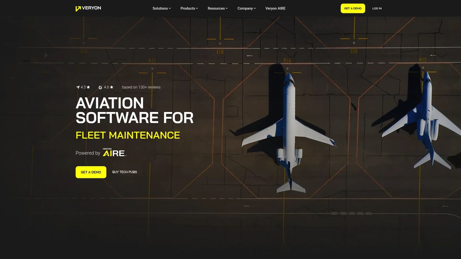 Veryon Tracking aircraft maintenance software showing maintenance status and fleet records