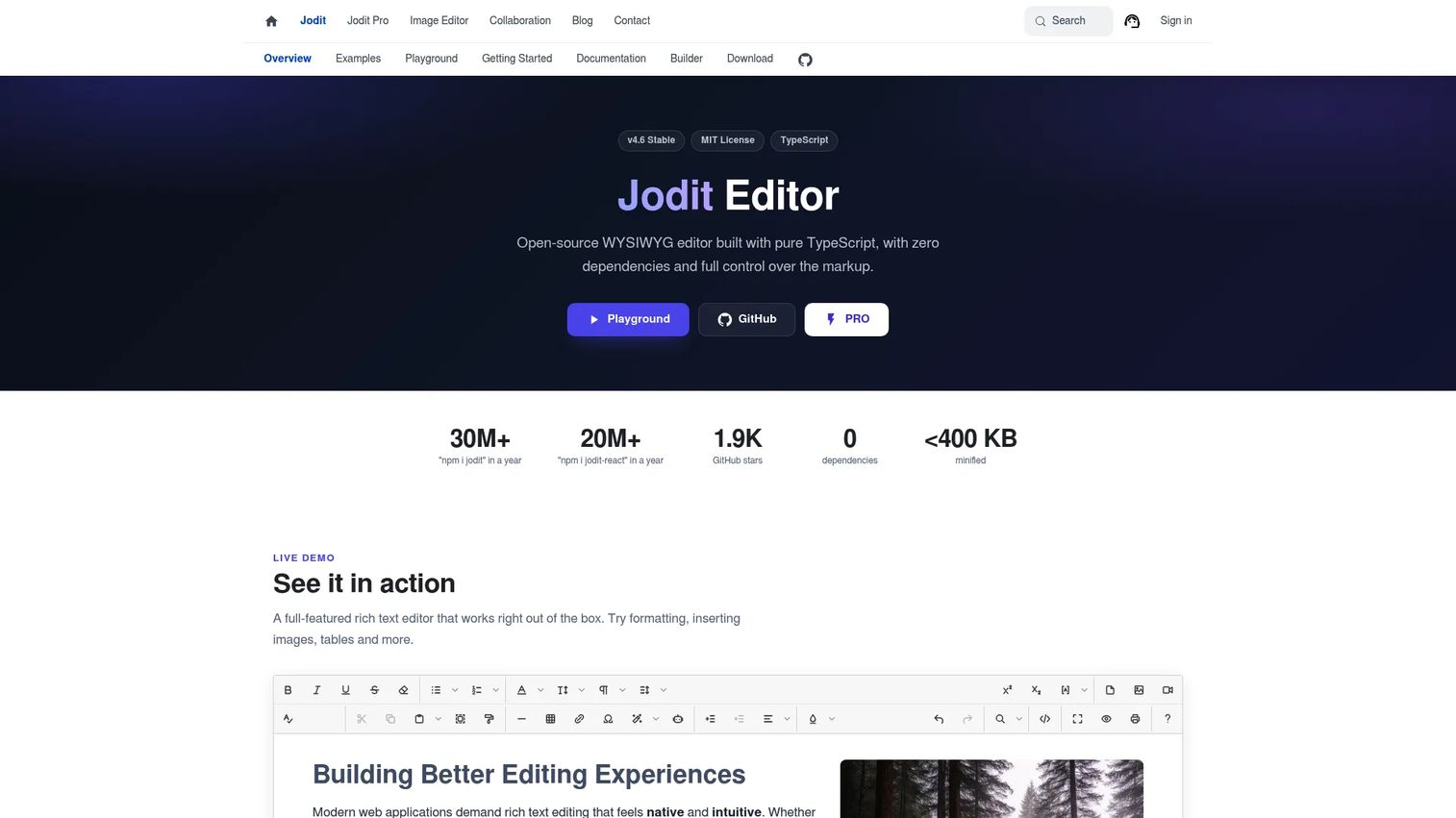 Jodit WYSIWYG HTML editor with visual and source editing modes