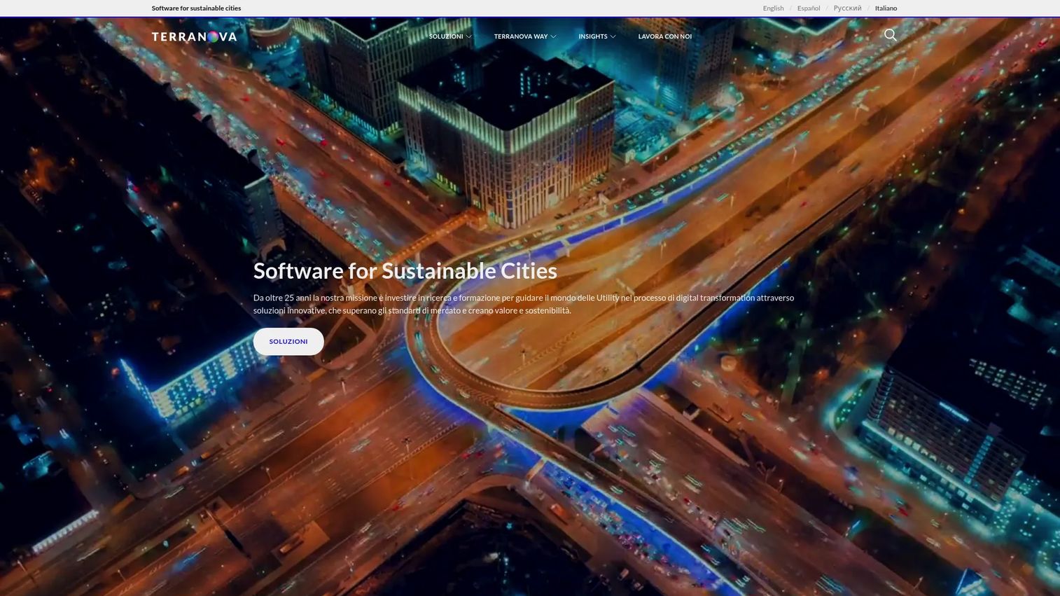 Terranova software homepage showing advanced metering management platform for utilities
