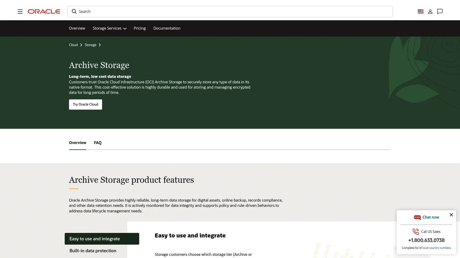 Oracle Cloud Infrastructure Archive Storage for enterprise data retention
