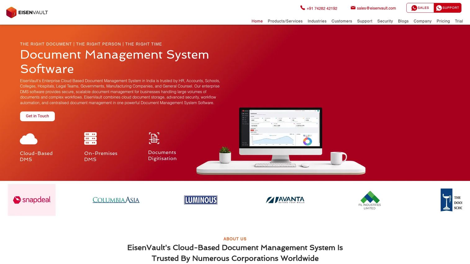 EisenVault secure document management software dashboard