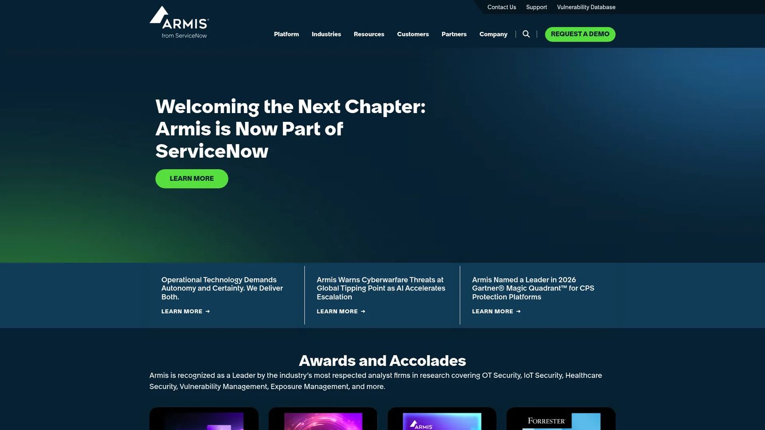 Armis platform dashboard for IT, OT, IoT, and connected asset risk management
