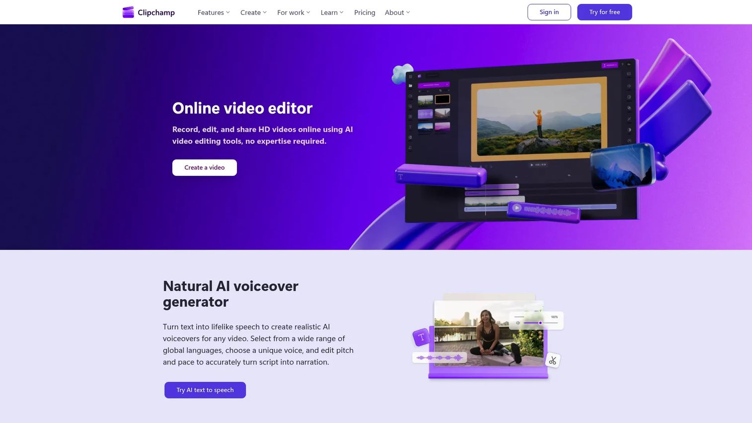 Clipchamp browser-based video editor and screen recorder