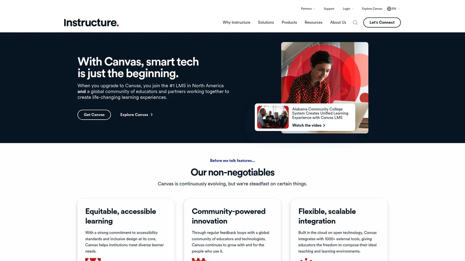 Canvas LMS for higher education and K-12 homepage