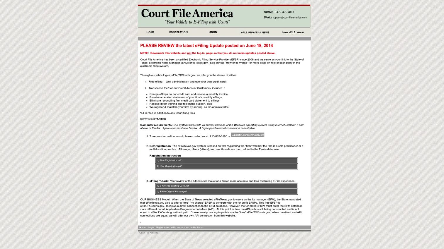 Court File America electronic court filing page