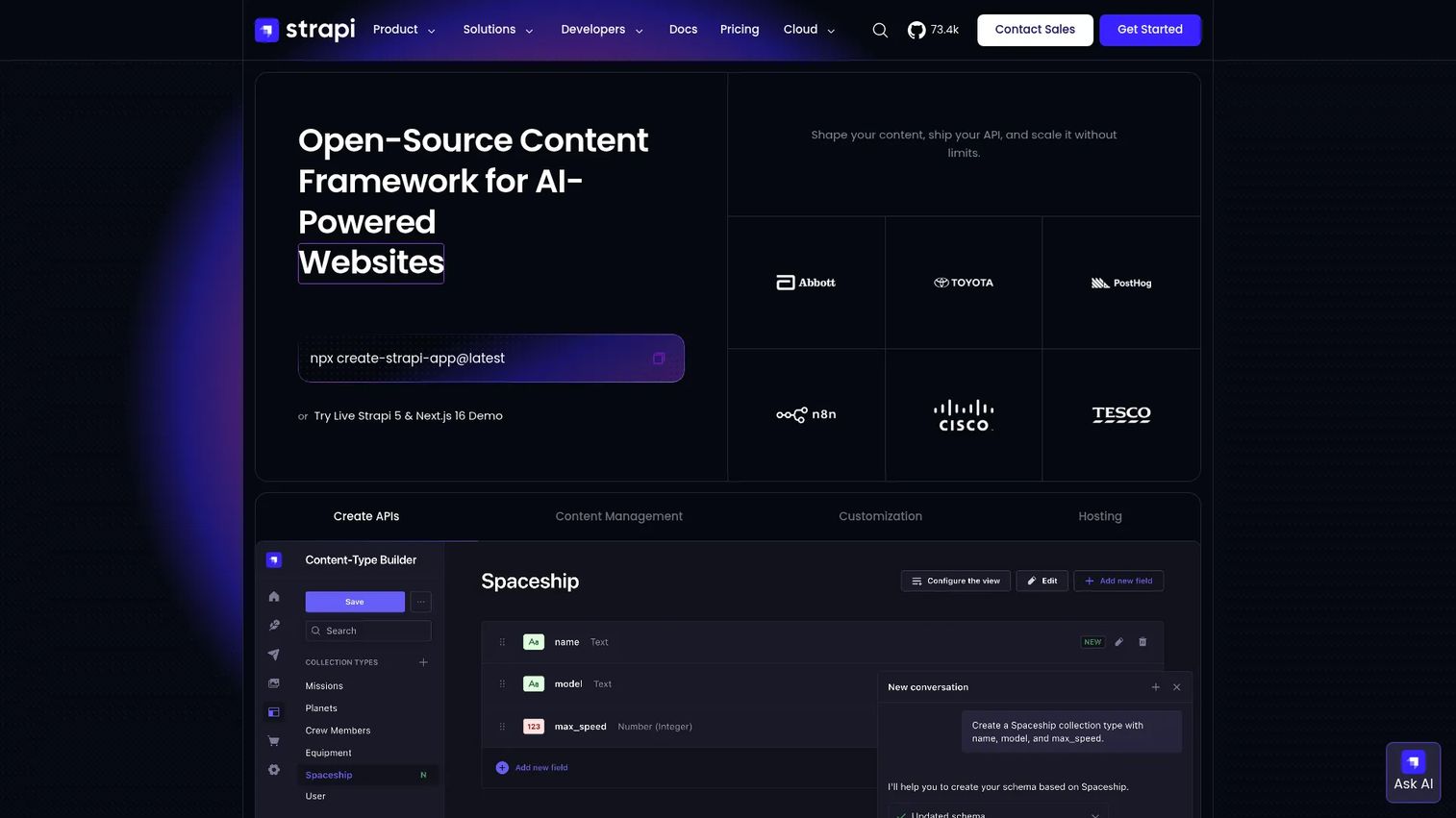 Strapi homepage screenshot