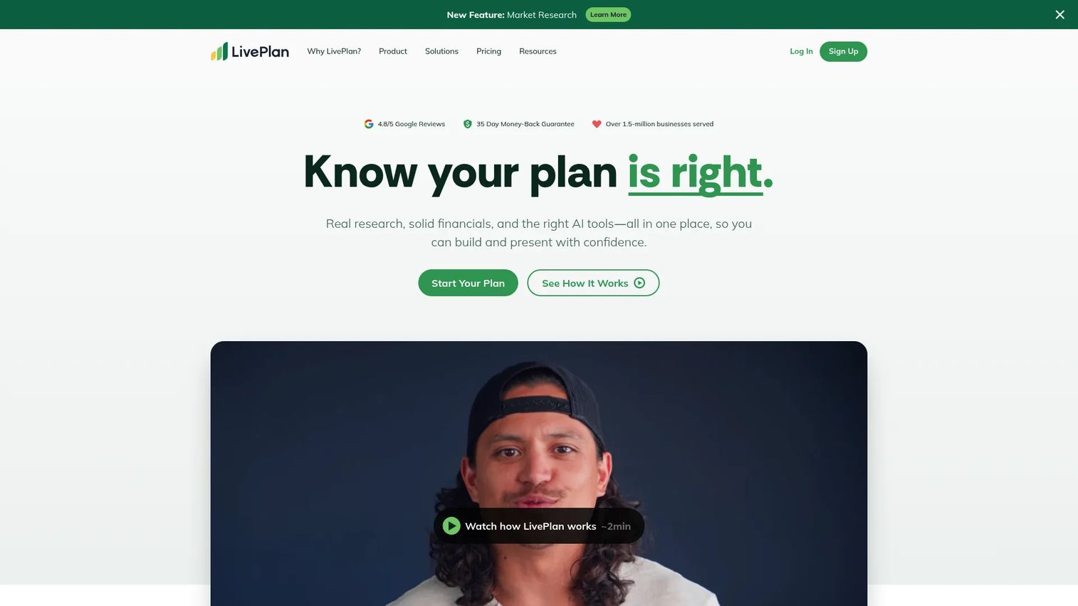 LivePlan homepage screenshot