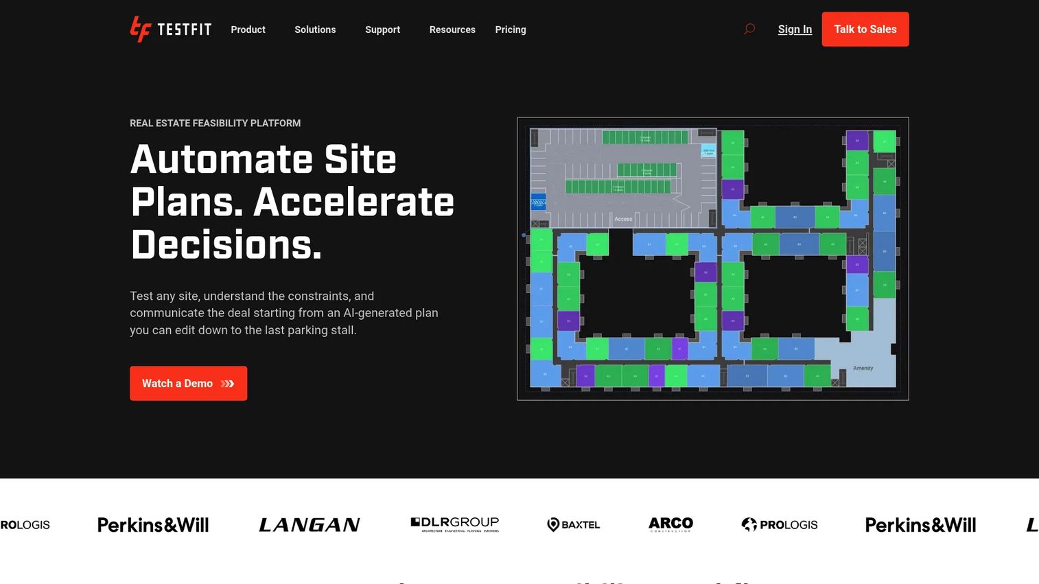 TestFit generating site layout and development feasibility options.