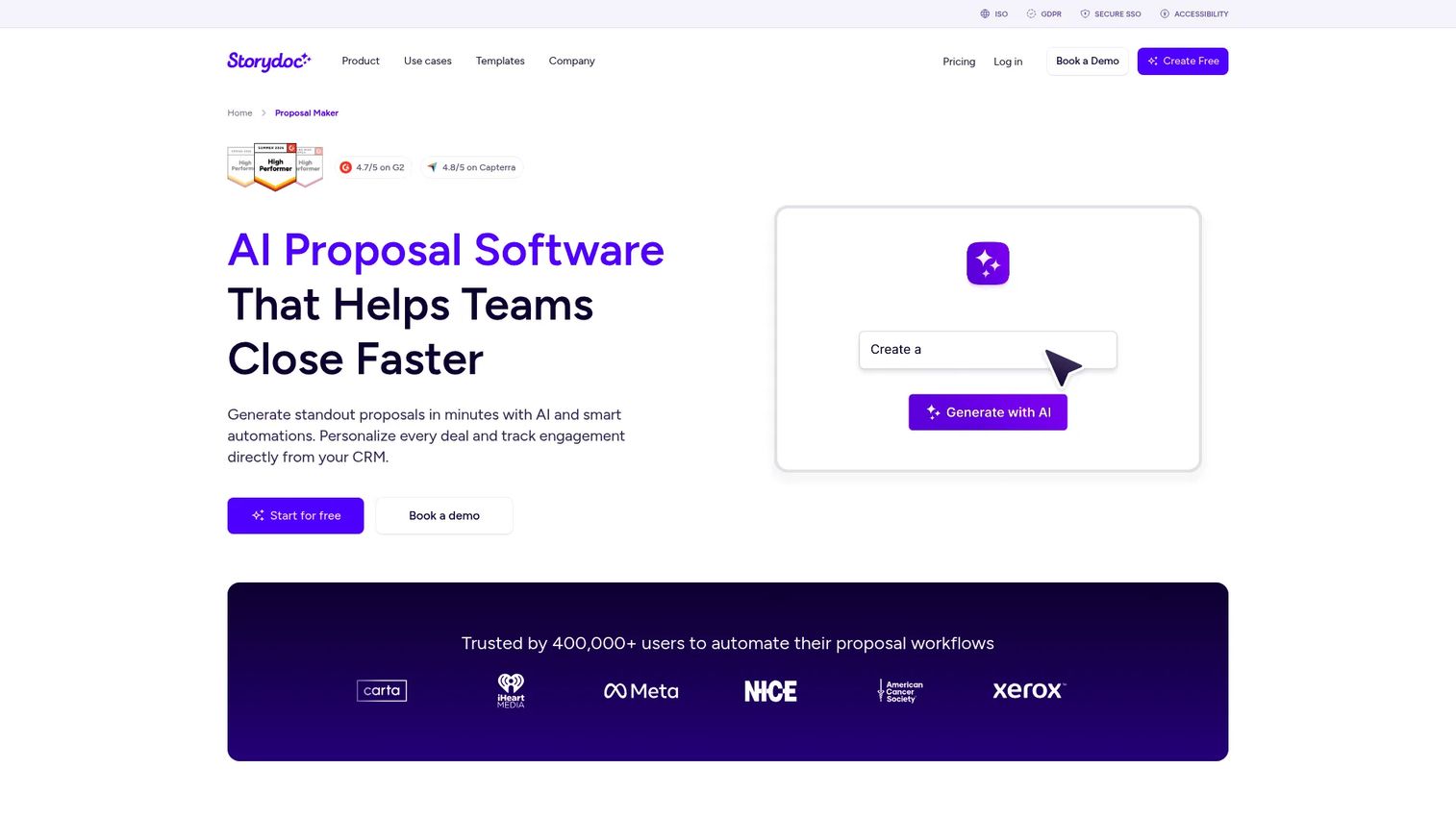 Storydoc AI proposal automation website screenshot