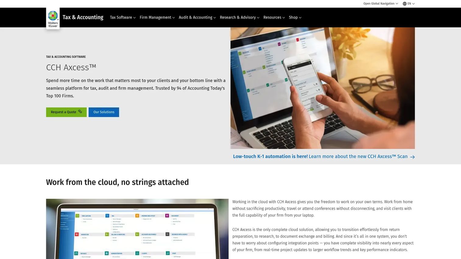 CCH Axcess cloud accounting practice management software interface.