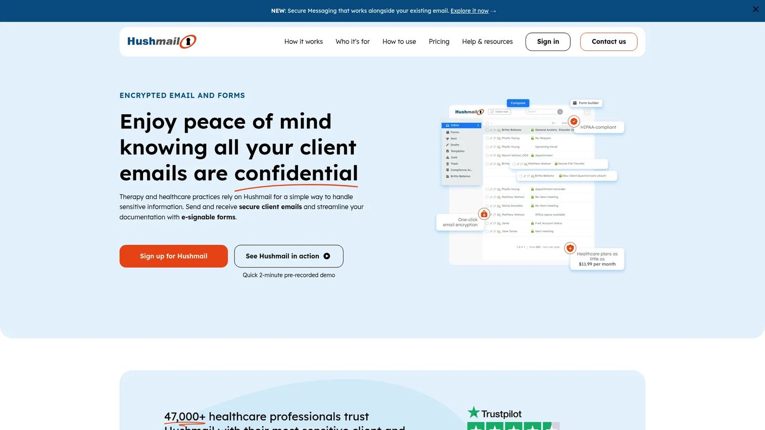 Hushmail secure email inbox and encrypted message delivery settings