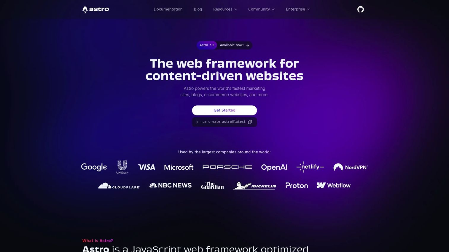 Astro homepage screenshot