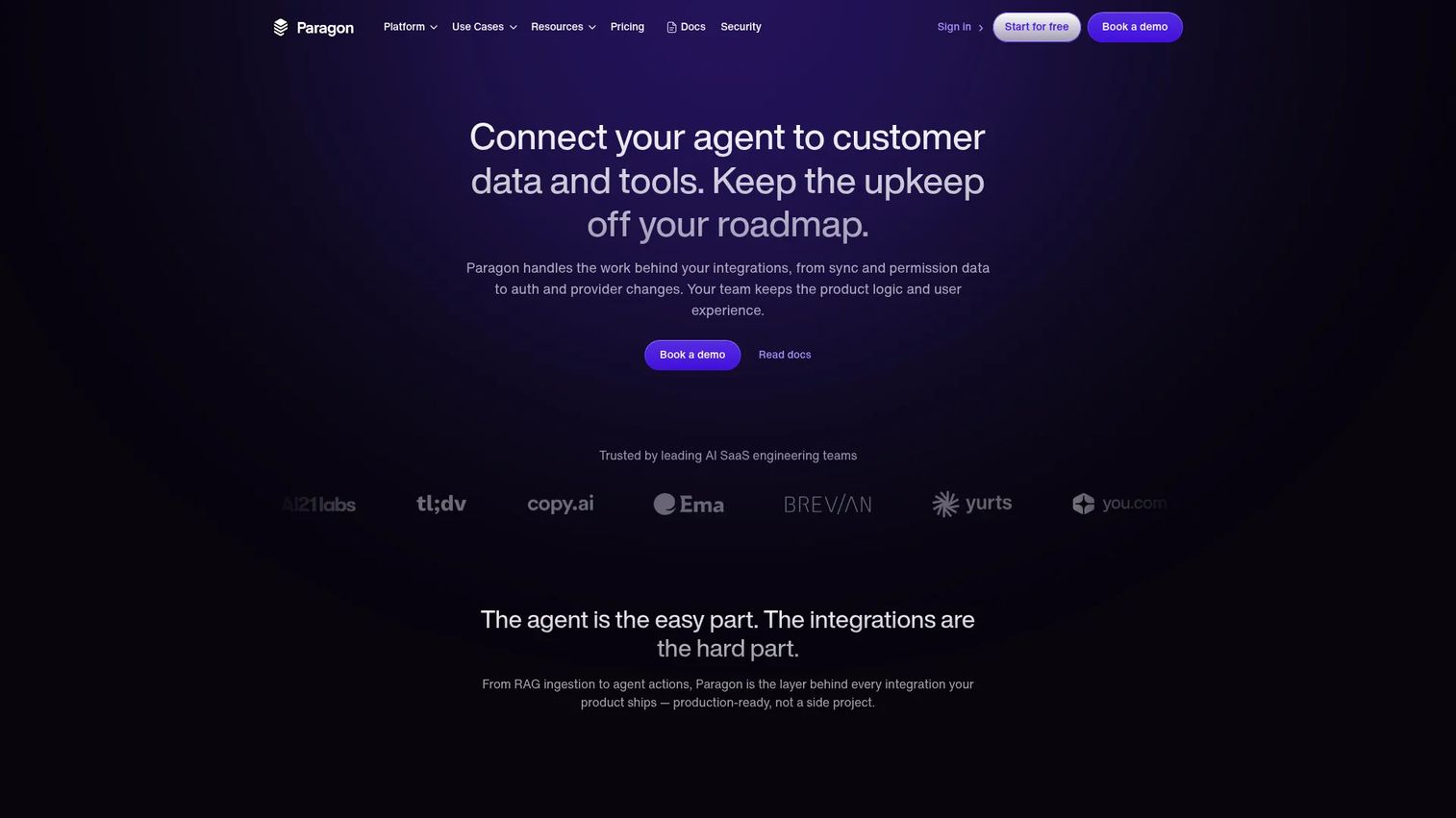 Paragon embedded integrations portal with customer connection options.