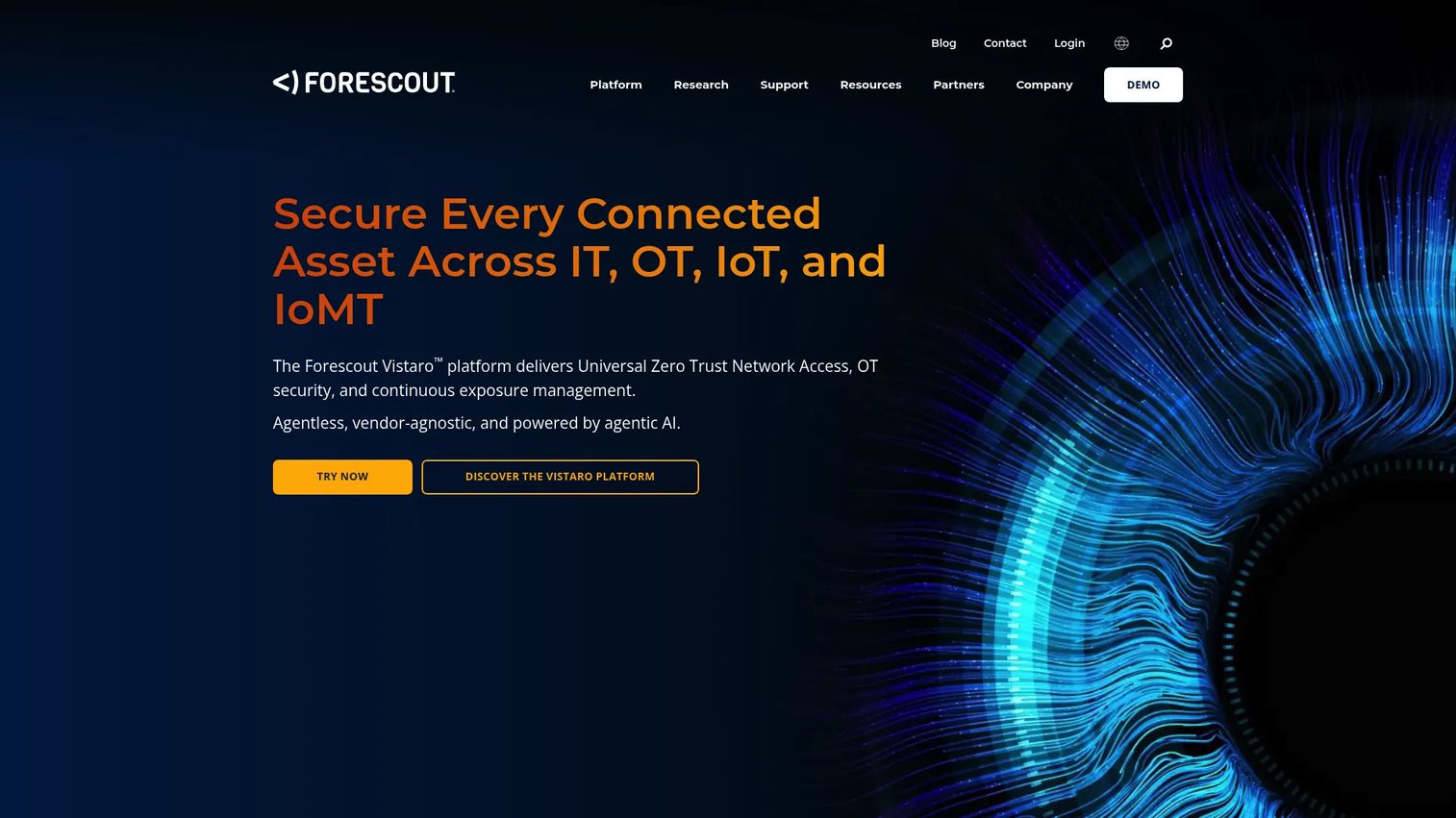 Forescout platform homepage showing device visibility and security management