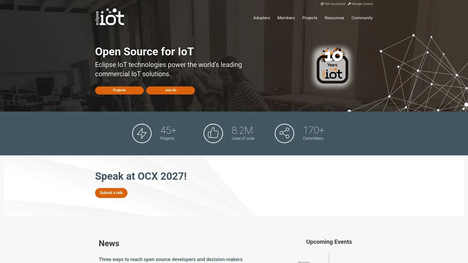 Eclipse IoT frameworks for device messaging, edge gateways, and digital twins.